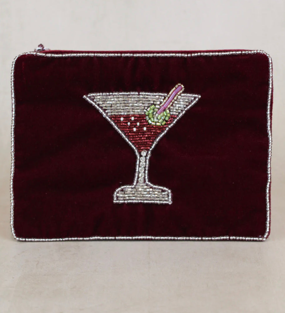 My Doris Beaded Trio of Cocktails Large Velvet Pouch Ruby main image 1