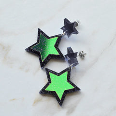 Esoteric London Acrylic Iridescent Glitter Falling Stars Earrings - Black