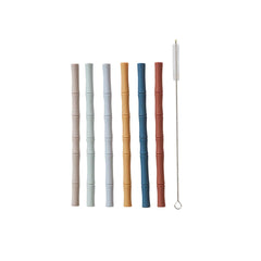 OYOY Bamboo Silicone Straw Caramel / Blue - Pack of 6