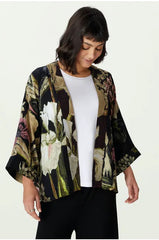 One Hundred Stars Iris Black Crepe Kimono