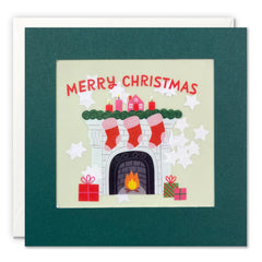 James Ellis Christmas - Fireplace Christmas Card with Paper Confetti