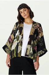 One Hundred Stars Iris Black Crepe Kimono