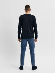 Selected Homme Baker Split Neck Tee - Black