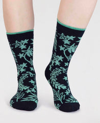 Thought Socks - Tamara Women's Bamboo Floral Socks Navy