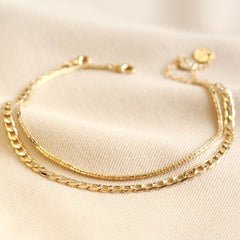 Lisa Angel Anklet Gold Double Chain Anklet Set of 2