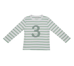 Bob & Blossom - Seafoam & White Stripped Number 3 T-Shirt