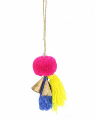 Fiona Walker Pom Pom With Tassels & Bells - Lime and Blue