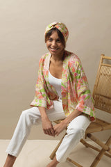 One Hundred Stars Deco Fan Pink Kimono