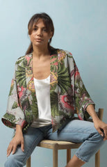 One Hundred Stars Eccentric Blooms Putty Kimono