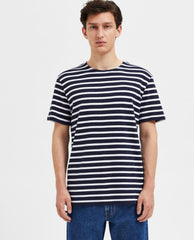 Selected Homme - Briac Stripe O-Neck Tee ~ Navy Blazer/Bright White