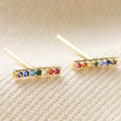 Lisa Angel - Rainbow Crystal Bar Posts Stud Earrings in Gold