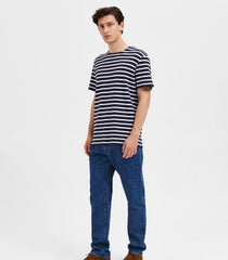 Selected Homme - Briac Stripe O-Neck Tee ~ Navy Blazer/Bright White