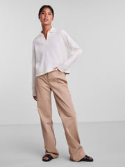 Pieces Flavia Long Sleeve Polo Wool Knit - Cloud Dancer