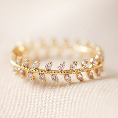 Lisa Angel Gold Crystal Leaves Ring