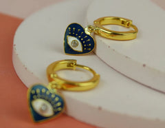 My Doris Eye Heart Enamel Hoop Earrings - Navy