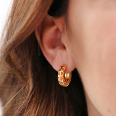Lisa Angel - Orange Geometric Enamel Hoop Earrings in Gold