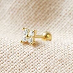 Lisa Angel - Single Gold Sterling Silver Crystal Flower Barbell Earring