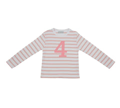 Bob & Blossom - Dusty Pink & White Stripped Number 4 T-Shirt