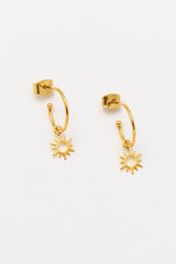 Sun Charm Drop Hoop Earrings