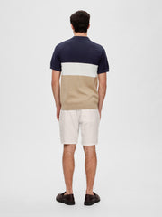 Selected Homme Mattis Knit Block Polo - Sky Captain/Incense