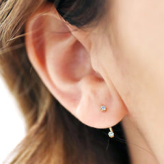 Lisa Angel - Tiny Blue Swarovski Crystal Jacket Earrings in Gold