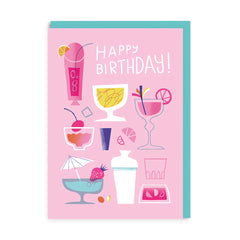 Ohh Deer Pink Cocktails Birthday Card