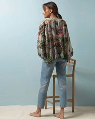One Hundred Stars Eccentric Blooms Putty Kimono