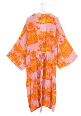 One Hundred Stars Ancient Columns Orange Crepe Long Kimono