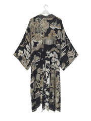 One Hundred Stars Giant Willow Black Crepe Long Kimono
