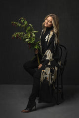 One Hundred Stars - Stork Black Crepe Long Kimono