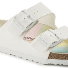 Birkenstock Arizona Vegan Double Strap Narrow Fit White with Rainbow Sole Sandals