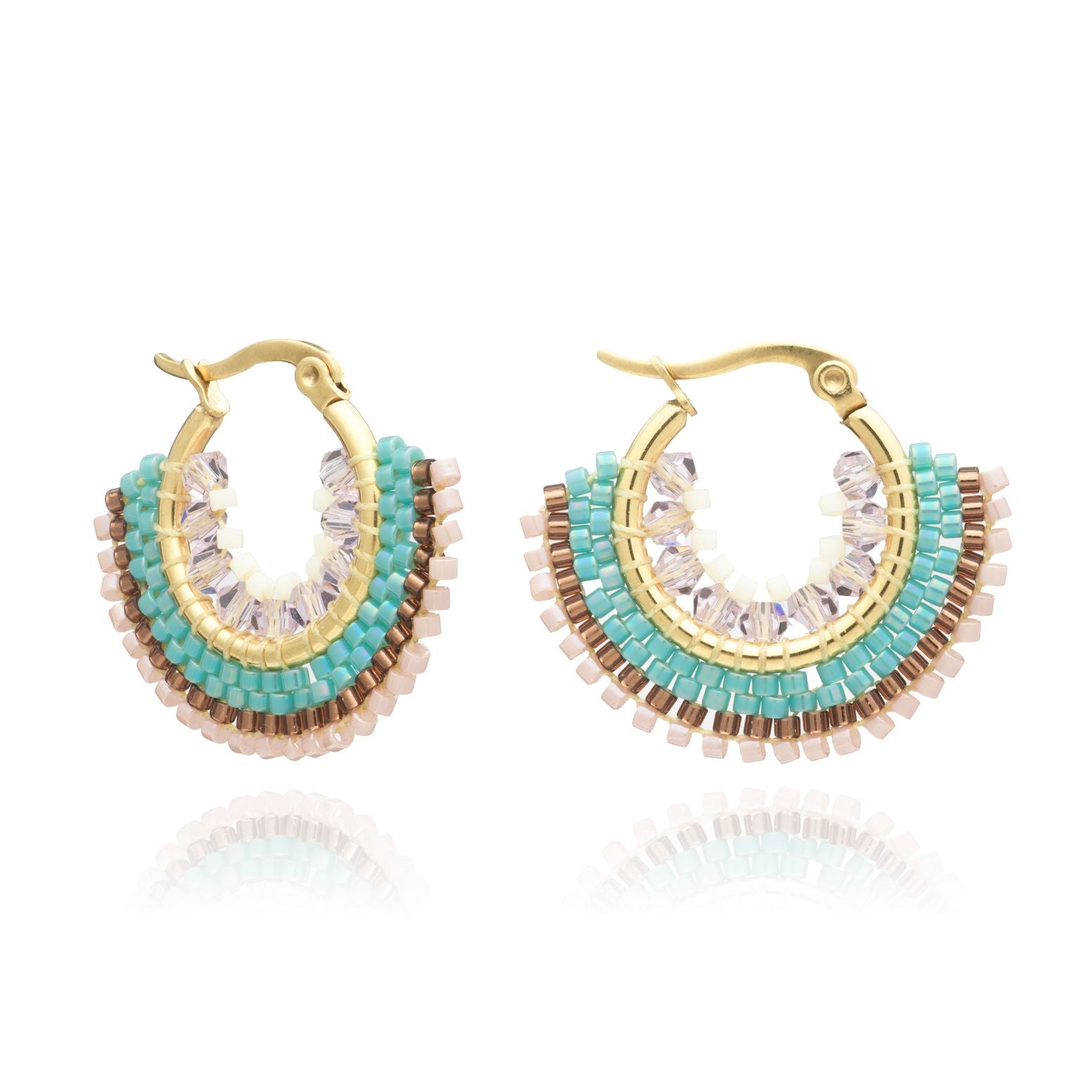 Azuni Small Delica Bead And Crystal Lever Hoop Earrings- Concha
