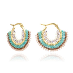 Azuni Small Delica Bead And Crystal Lever Hoop Earrings- Concha
