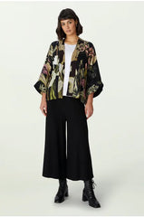One Hundred Stars Iris Black Crepe Kimono