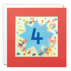 Age 4 Star Birthday Card with Paper Confetti - Paper Shakies by James Ellis