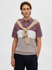 Selected Homme Mattis Knit Block Polo - Wistful Mauve/Fog