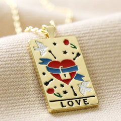 Lisa Angel - Enamel Love Tarot Card Style Necklace in Gold