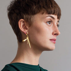 Alex Monroe Damsel Fly & Grassblade Green Amethyst Drop Earrings - Gold Plated