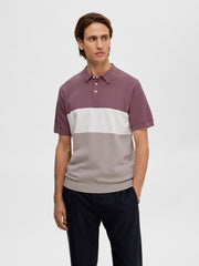 Selected Homme Mattis Knit Block Polo - Wistful Mauve/Fog