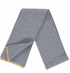 Catherine Tough Lambswool Scarf - Denim Blue and Grey Cross Pattern