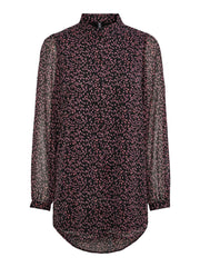 Pieces Blume Long Sleeve Shirt Dress - Black / Rose Violet