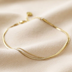 Lisa Angel Stainless Steal Double Snake Chain Anklet in Gold