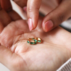 Lisa Angel - Emerald Green Stone Gold Huggie Hoop Earrings