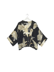 One Hundred Stars Black Stork Crepe Kimono
