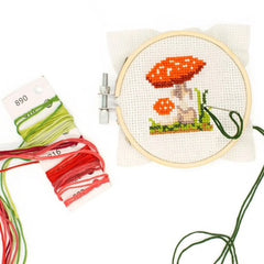 Kikkerland Mini Cross Stitch Embroidery Kit - Mushroom