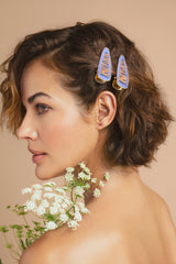 Powder Design - Embroidered Hair Clips (Set of 2) Lilac Tiger