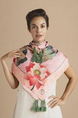 Powder Design - Tasselled 100% Silk Crane at Sunrise in Petal Scarf