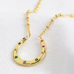 Lisa Angel Necklace - Gold Rainbow Horseshoe