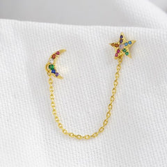 Lisa Angel Earring - Rainbow Star and Moon Double Stud