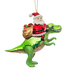 Sass & Belle Santa Riding a Dinosaur Bauble Christmas Tree Decoration
